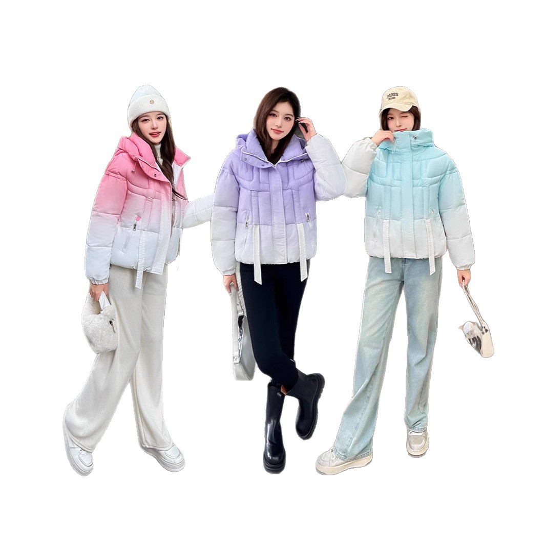 Capa de algodón transfronteriza 2025 nueva ropa de algodón de color gradiente chaqueta de algodón de mujer americana chaqueta de invierno con capuzas chaqueta gruesa