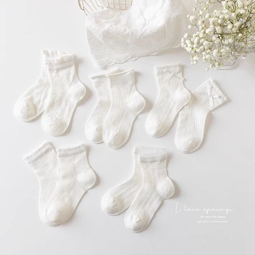 Children's socks, summer thin cotton, boneless children's socks, summer mesh, for little girls, white floral princess socks