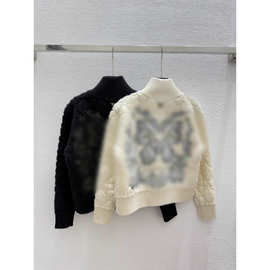 深圳南油正确高版本CD家25早秋新款蝴蝶刺绣长袖高领针织开衫上衣