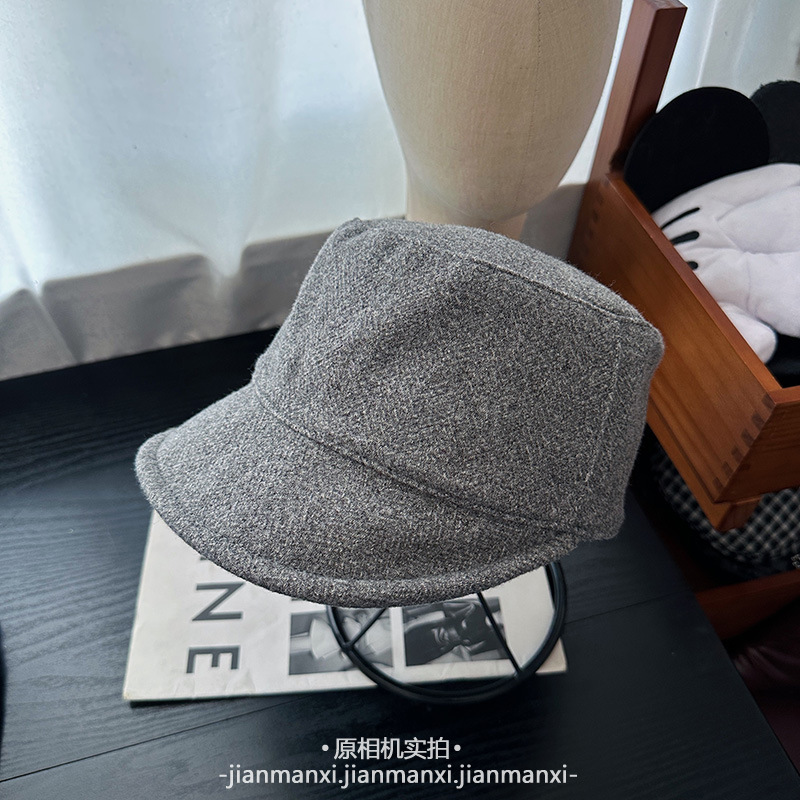 简约纯色平顶帽子女秋冬休闲百搭复古马术帽宽檐遮阳帽毛呢鸭舌帽|undefined