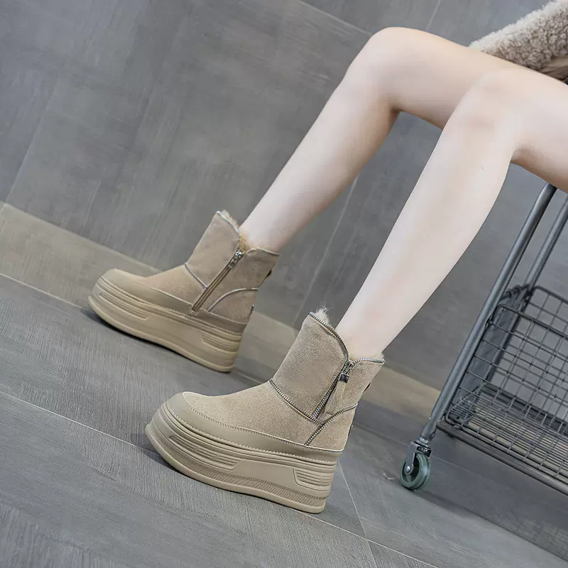 雪地靴女2025季新款厚底内增高小个子短靴防寒加毛休闲保暖女靴