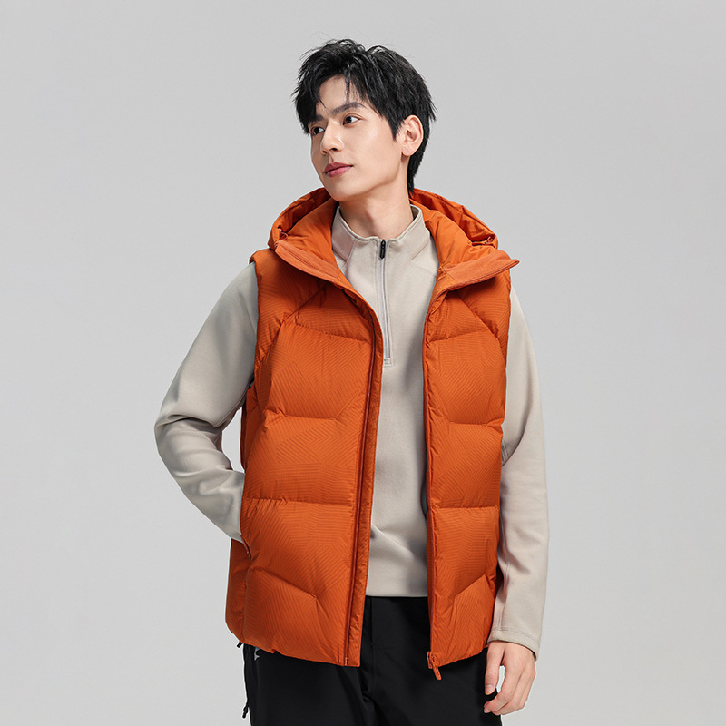 New winter men's fashion hooded warm down vest for young and middle-aged individuals, 90% white goose down thickened down jacket vest