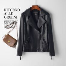 海宁真皮皮衣女2025秋冬新款短款时尚黑色绵羊皮机车外套小夹克