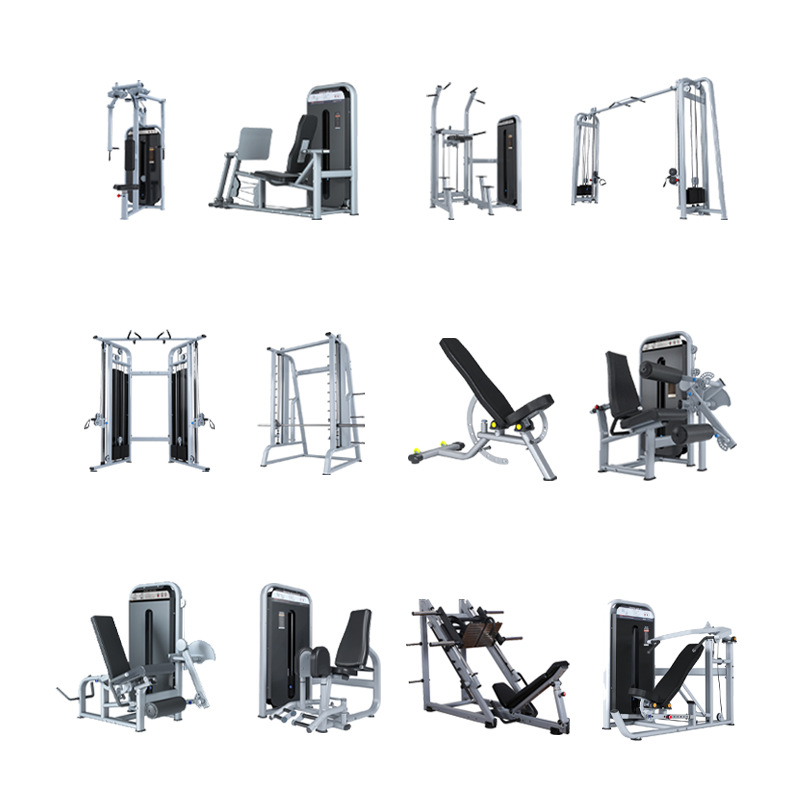 gimnasio comercial multifuncional pórtico integral de cinco personas de pie de ocho personas de pie de hack sentarse en cuclillas, estirarse y estirar máquina de flexión horizontal en todo uno