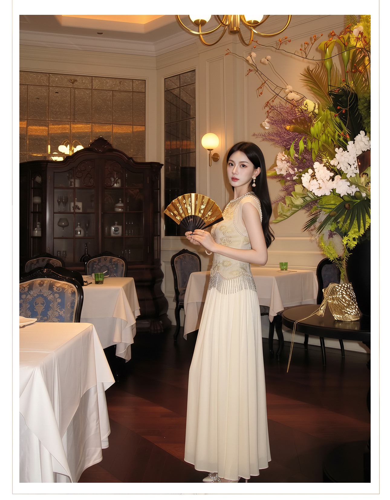 Bộ áo hai dây và chân váy nữ thêu hoa đính cườm phong cách Trung Hoa — bộ đồ, nửa váy, Trang chủ chi tiết 12