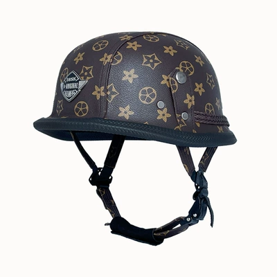 Helmet Handmade Leather Hat Half Helmet, Motosiklet kaskı (dəbilqə) - brown-presbyopia-m