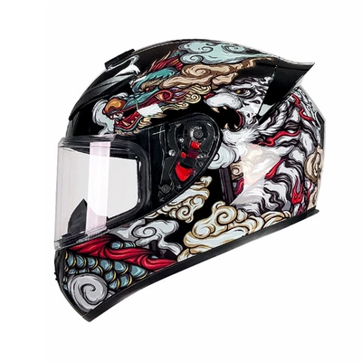 Four-Season Helmet, Foreign Trade | Motorcycle Safety Supplies - qk111-crazy-dragon-with-clear-lenses-s