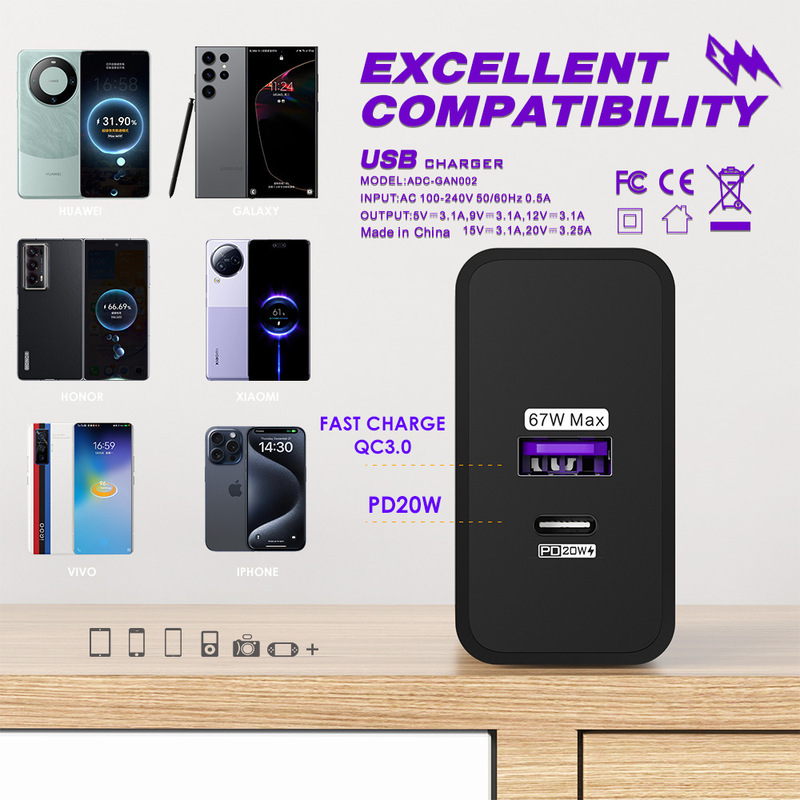 国境を越えたプライベートモデル TYPE-C+USB デュアル回線急速充電 87W 充電器ヨーロッパ、アメリカ、イギリス USB-C 充電ヘッド工場|undefined
