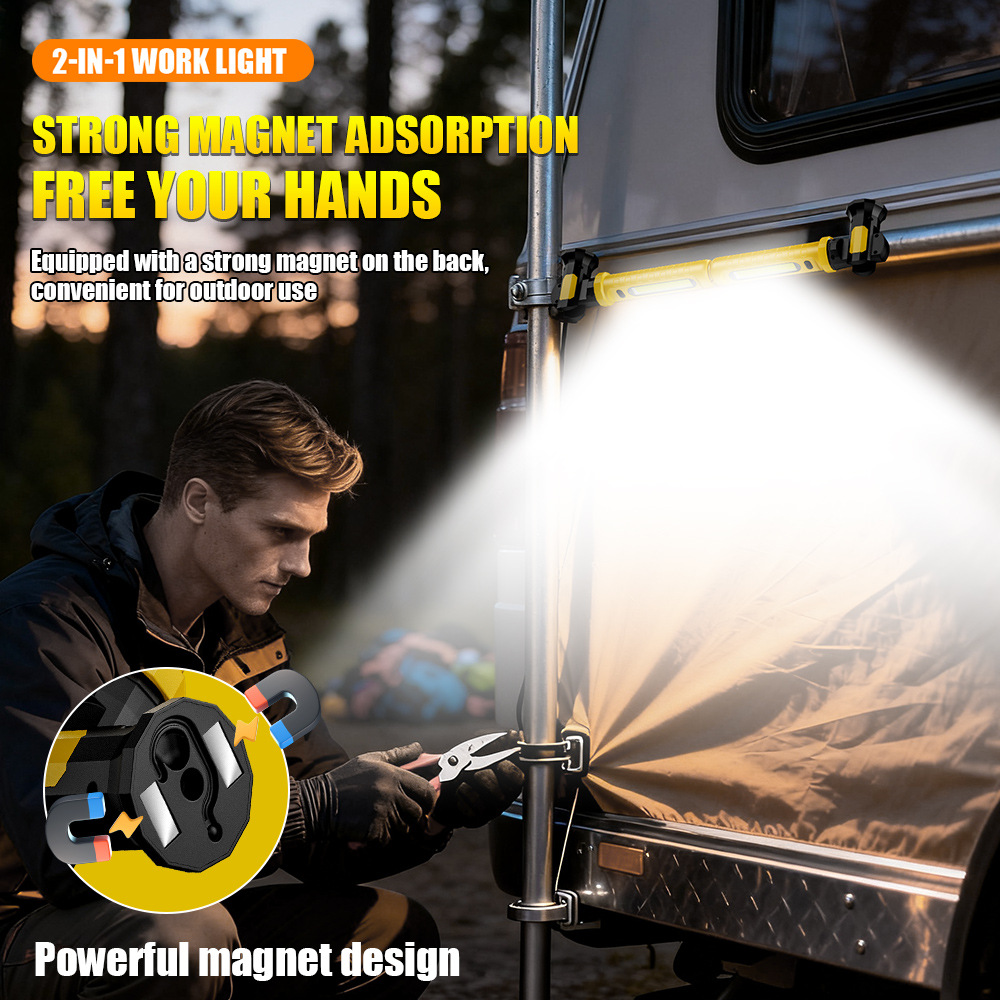 2-in-1 Multifunctional Magnetic Outdoor Lighting with Hook Led Auto Repair Light Plastic Emergency Repair Work Light