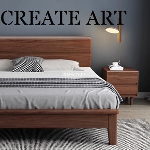 Nordic Solid Wood Bed Walnut Color Master Bedroom 1.2 m Double Bed Rental Room Modern Simple 1.8 m Bedroom Furniture Bed