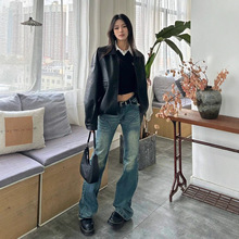 韩版设计感潮流黑色短款PU夹克女2025复古显瘦机车风百搭皮衣外套