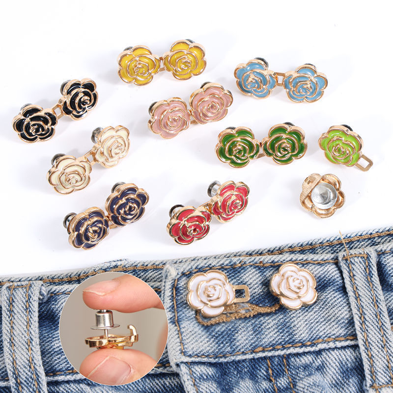 Camellia Rose Jeans Tightening Tool, Adjustable Button for Reducing Size, No Sewing, No Nailing, Detachable Waist-Tightening Button Camellia Rose Jeans Tightening Tool, Adjustable Button for Reducing Size, No Sewing, No Nailing, Detachable Waist-Tightening Button