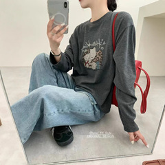 秋季新款韩版休闲时尚减龄卡通图案加厚宽松长袖T恤打底衫女2517