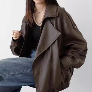 [7509] American New Heavy Industry Retro Maillard Motorcycle Leather Jacket for Men and Women Loose in Autumn and Winter