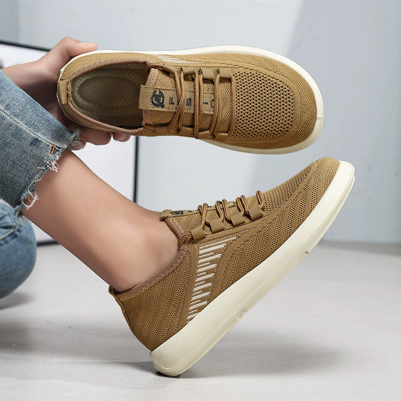 2025 весенне-летние старые пекинские тканевые туфли, женские вязаные повседневные легкие дышащие туфли на плоской подошве, нескользящая обувь для мам на мягкой подошве