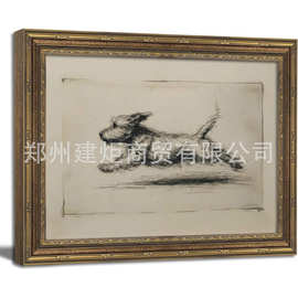 亚马逊跨境古董梗素描艺术跑步狗墙壁装饰图片经典极简主义线狗海