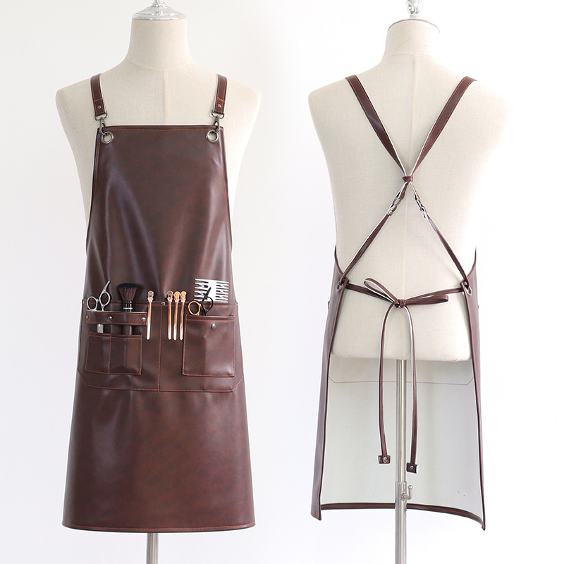 Delantal de cuero de PU de Amazon transfronterizo, cuero de caballo loco, cintura de cocina para el hogar, mono de restaurante, delantal impermeable, impresión