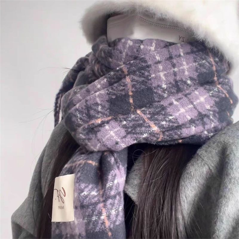 香芋高级围巾冬季韩版百格子新款披肩学生百搭复古加厚保暖围脖