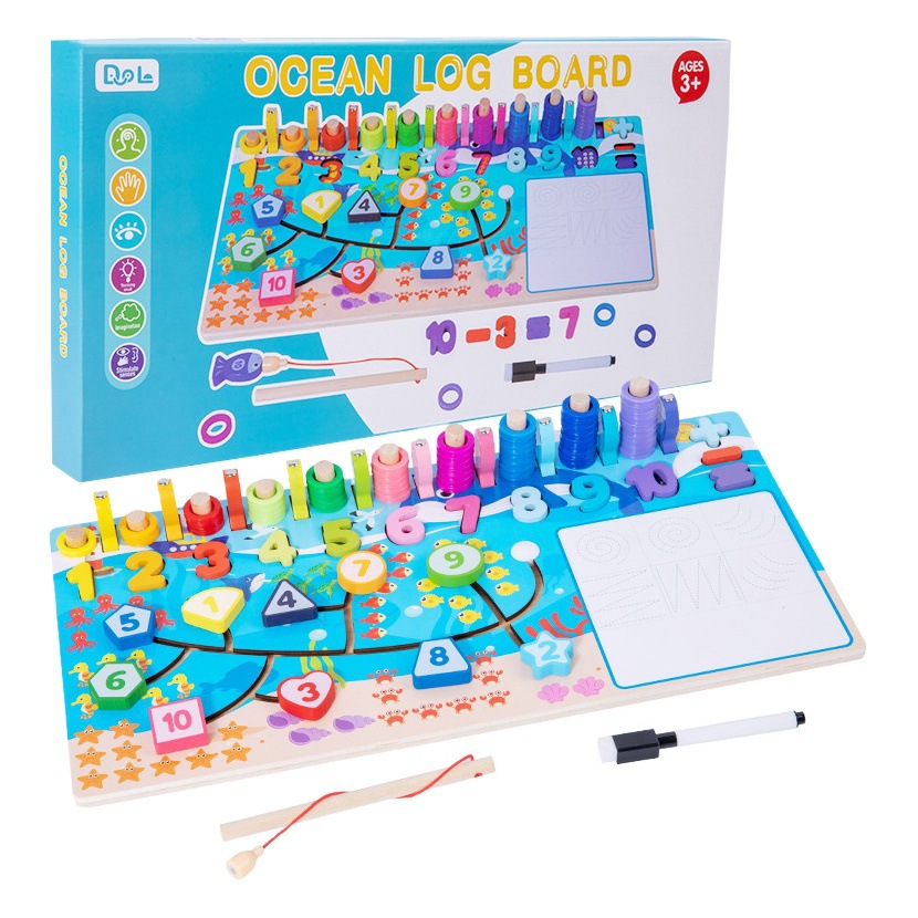 Tablero logarítmico para caminar multifuncional de madera para niños seis en uno divertido juego de dibujos animados modelado diseño juguetes educativos