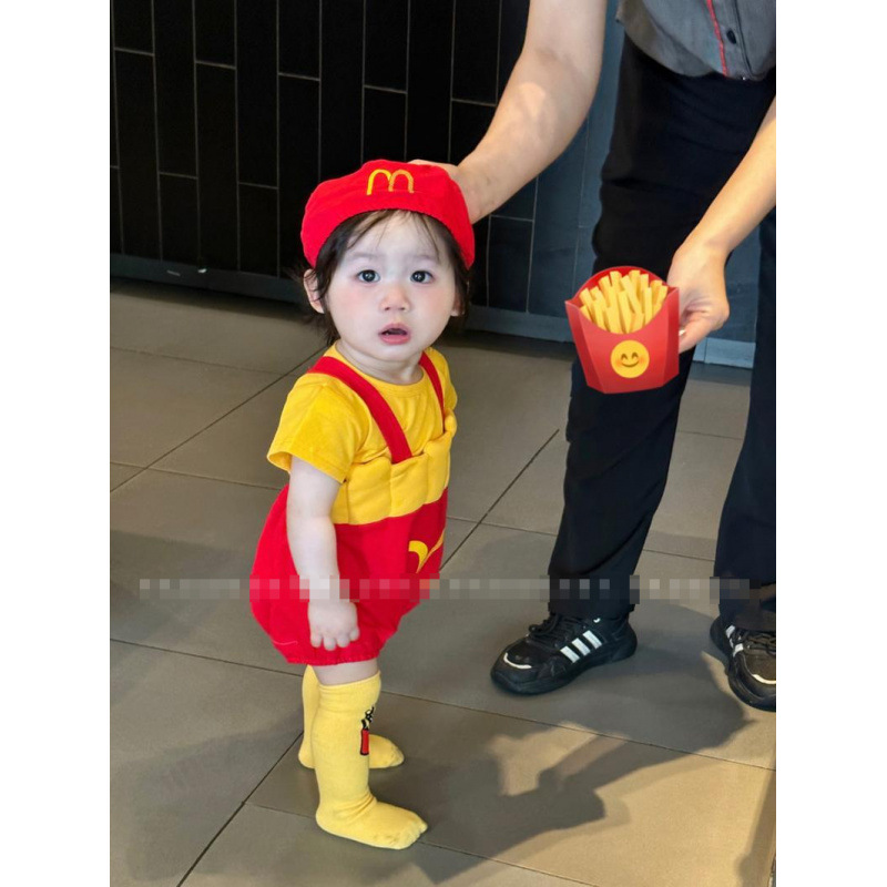 옷 여름 옷  프렌치 프라이 고기 개회식 외출 의류 귀여운 여름 세트 백일 여름