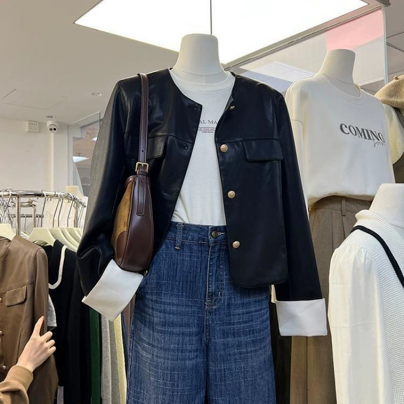 Короткая куртка Spring Metal в корейском стиле, круглый воротник, стиль Chanel.
