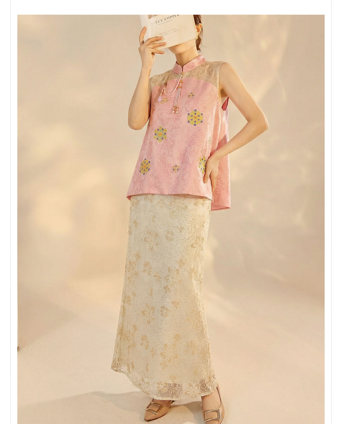 Bộ áo gile ren thêu hoa kết hợp chân váy midi phong cách Tân Trung Quốc mùa hè — bộ đồ, nửa váy, Trang chủ chi tiết 5