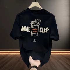 夏の新しいファッショントレンドハンサムヘビーウェイトコットン半袖TシャツルーズラウンドネックメンズトレンディトップTシャツ