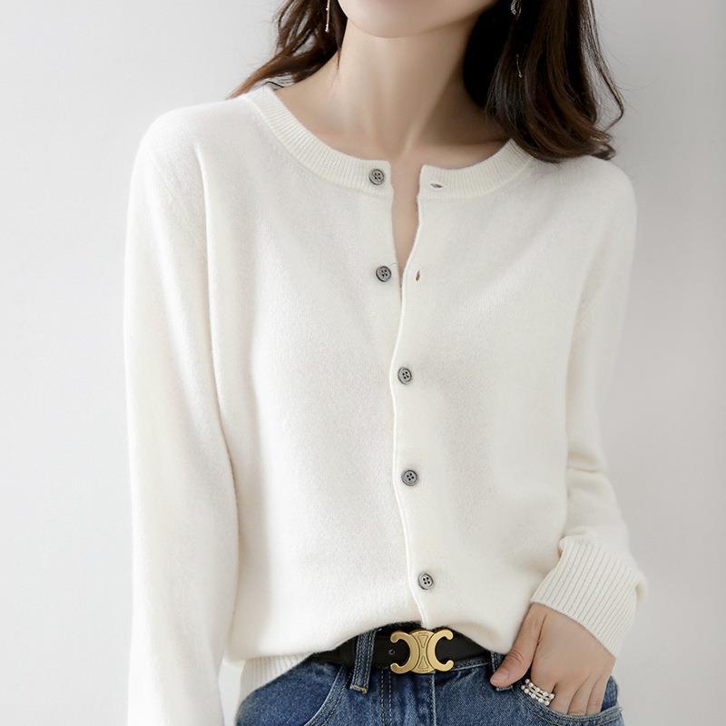 Cardigan 23 color sólido primavera nuevo punto corto de las mujeres cuello redondo Delgado suéter que basa la camisa manga larga más tamaño abrigo