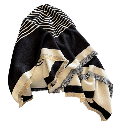 New striped shawl for women to wear outside the air-conditioned room in summer, warm imitation cashmere shoulder and neck scarf, autumn and winter