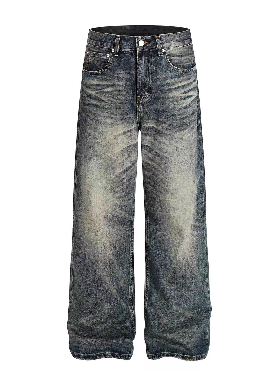 Goinsk Men's Flared Jeans CleanFit Wide Leg Pants Retro American Loose Fit For Spring Autumn_mkmklike.com