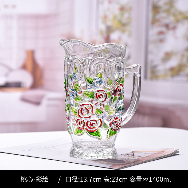 Conjunto de utensilios de agua domésticos, taza de agua de agua fría resistente al calor pintada a mano, vidrio transparente con cubierta image 8