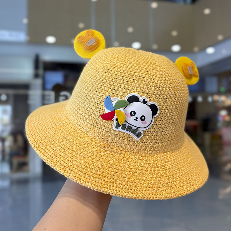 Sombrero para niños Sombrero de paja hueco de verano Molino de viento para bebés Sombrero para el sol al aire libre Sombrero para niños y niñas Sombrero de pescador de alero grande
