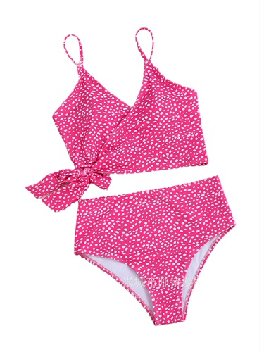  New European and American Style Sexy Floral Cross-Tie High-Waisted Two-Piece Bikini Swimsuit for Women