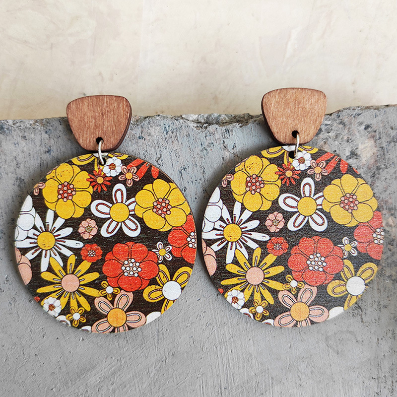 1 Pair Bohemian Flower Wood Women's Drop Earrings display picture 3
