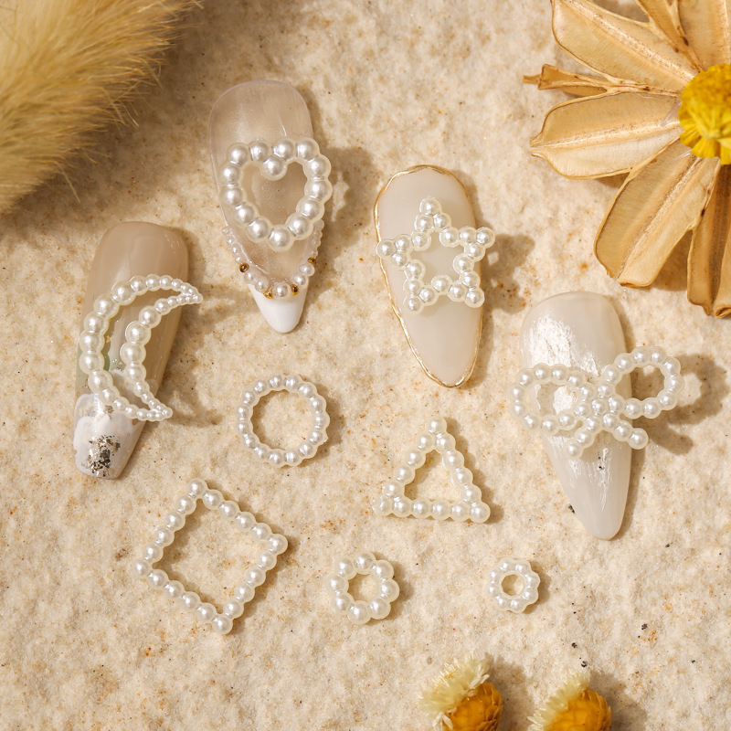 Pearl Peach Heart Cut Out White Bow Triangle Square Plum Blossom Moon Star Stereo Acrylic Nail Decoration