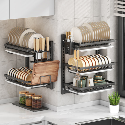 Hole-free bowl and plate rack, draining rack, wall-mounted kitchen storage shelf, sink and utensil integrated cabinet storage rack
