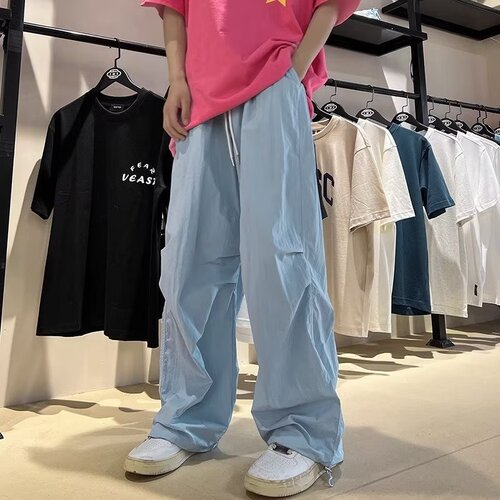 Colorful thin-fitting casual straight-leg long pants for men, trendy hip-hop street style couple wide-leg pants for youth, spring and autumn wear