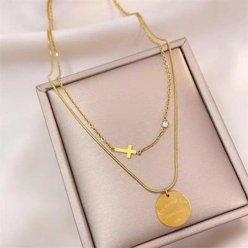 Daily Occasion Titanium Steel Material Retro Star Heart Shape Butterfly Titanium Steel Inlay Rhinestones Shell Layered Necklaces