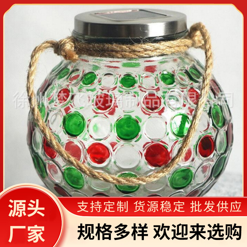 厂家供应创意圆点玻璃罐  手绘喷色凹点玻璃罐 彩色电子蜡烛灯罐