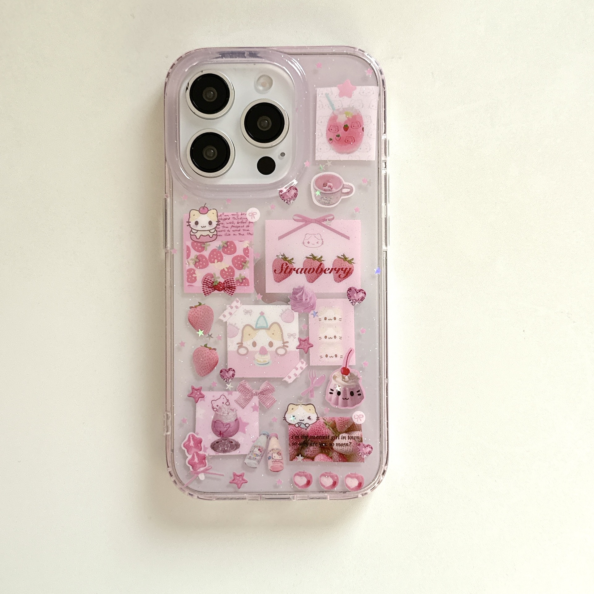 Lindo brillo niña corazón fresa malvaviscos apple 16ProMax funda para teléfono móvil cadena 15Pro 14/13
