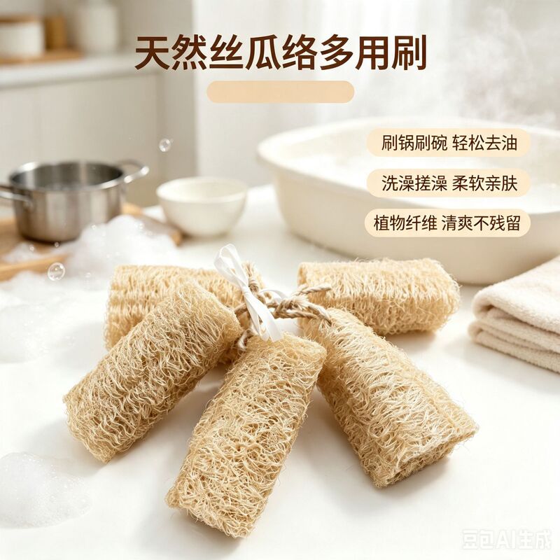 Soft loofah sponge, farm-grown green loofah, dishwashing cloth, loofah pulp cleaning brush, kitchen use, non-greasy