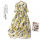 Japanese and Korean Spot Artistic Printed Ramie Dress Women's Temperament Retro Ethnic Style Tight Waist Slimming Cotton Linen Skirt