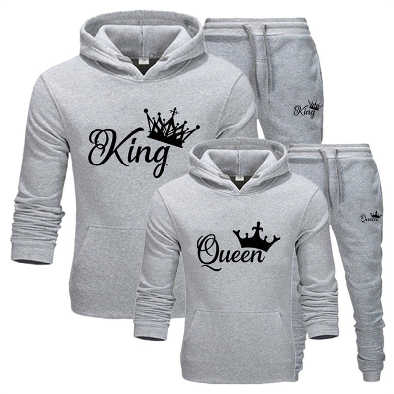 2025 Fashion Autumn and Winter Sports Suit King or Queen Print Couple's 2-Piece Set Hoodie and Pants S-3Xl