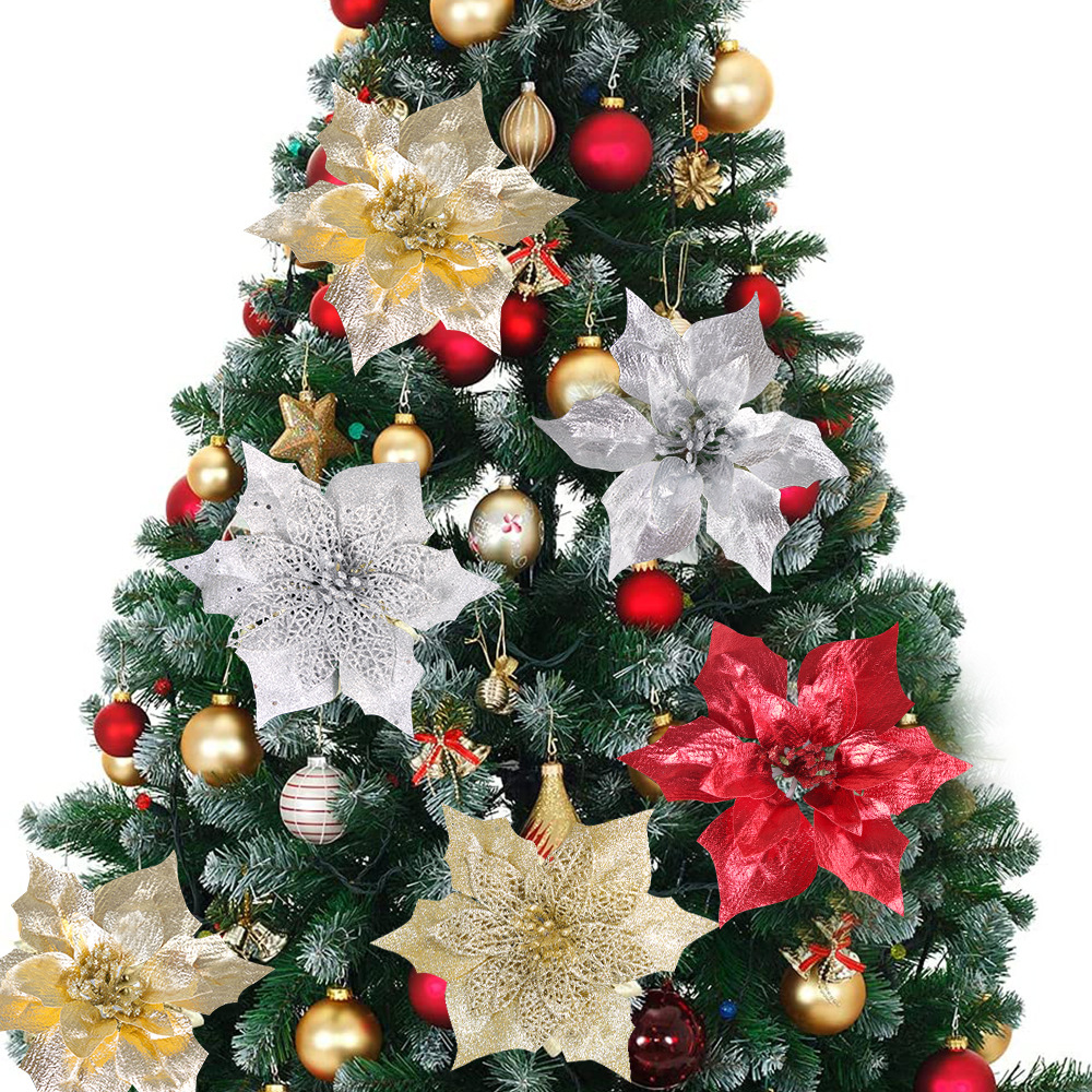 Natale nuovo oro rosa fiore di Natale albero di Natale decorazione accessori Natale festa layout cavo fiore artificiale di Natale_voghion.com