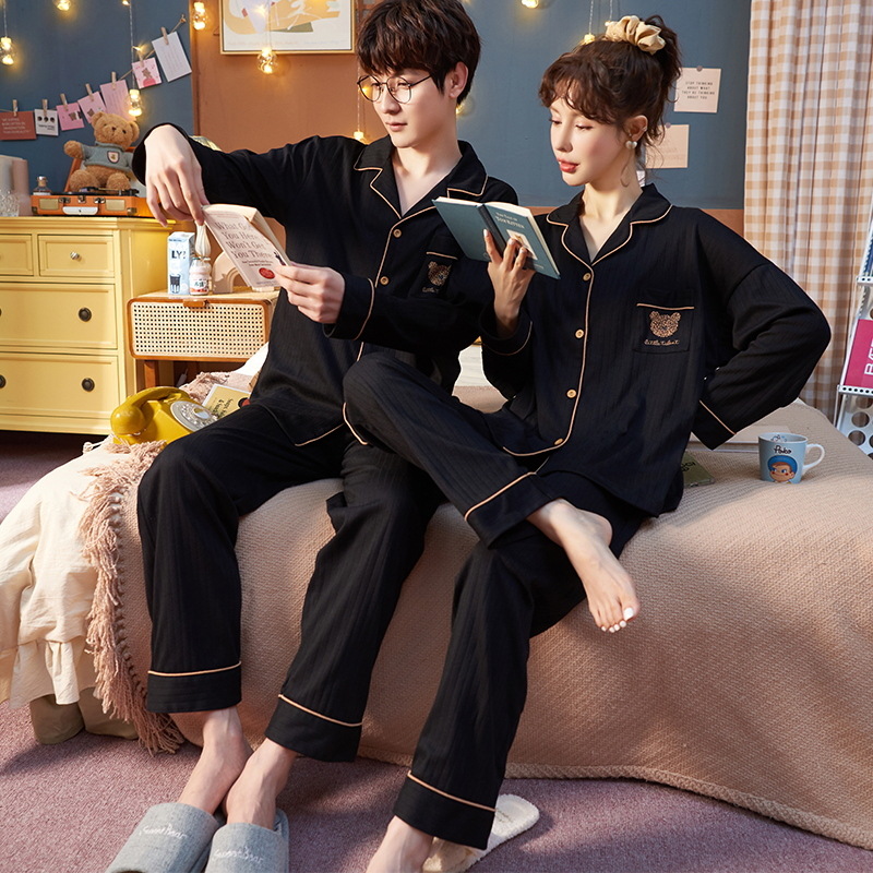 Couple's Pajamas Spring and Autumn Long-sleeved College Students' Home Suit Autumn and Winter Loose Large Size Outwear for Men and Women