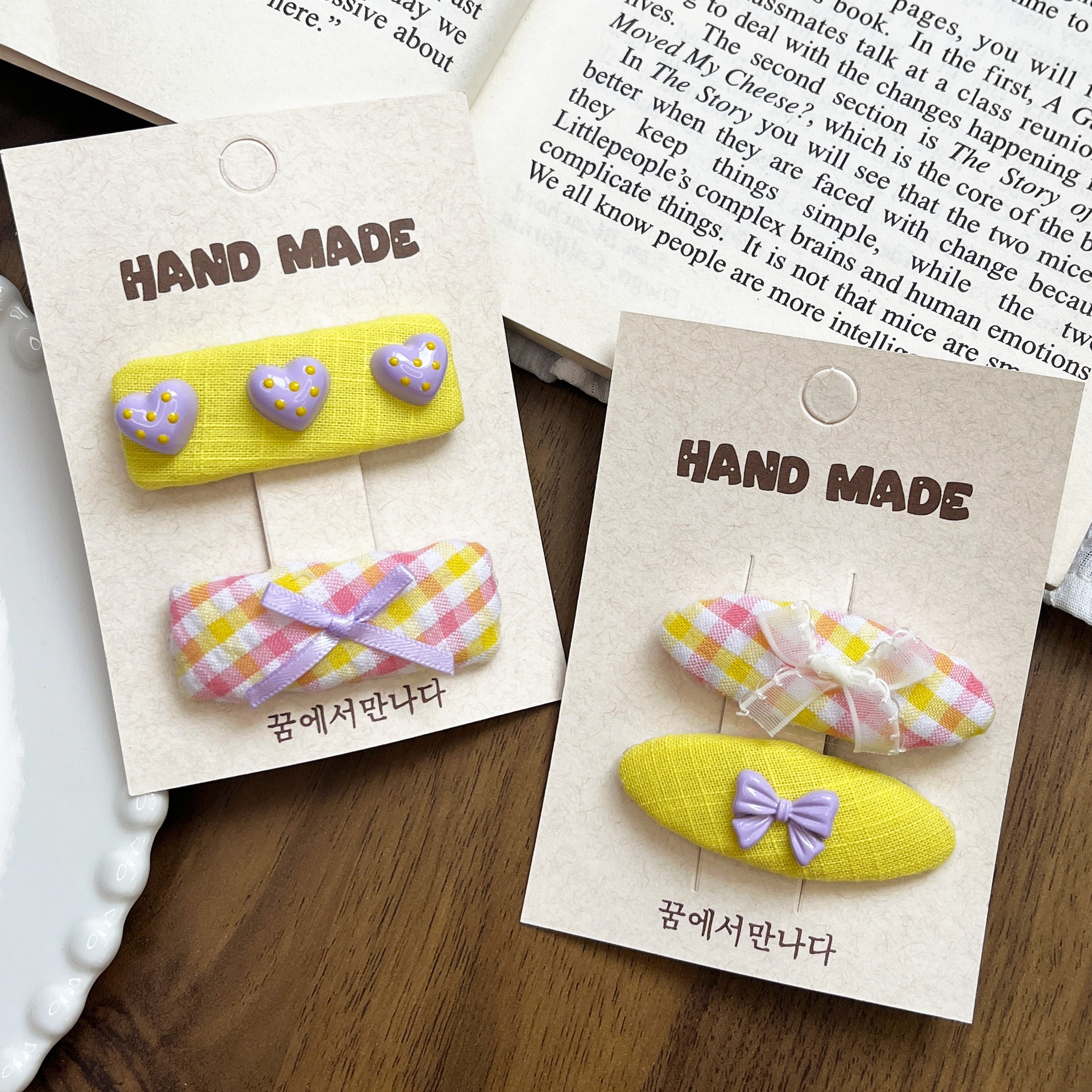 Clips de cabello para niños coreanos, clips de tela a cuadros dulces para niñas, clips de cabello para bebés no lastiman, clips de cabello para bebés, adornos de cabello al por mayor