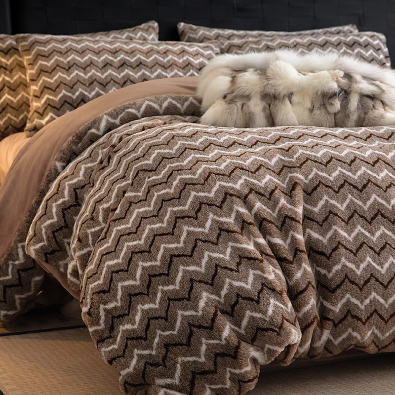 Invierno engrosado leche de coral cama de peluche cuatro piezas con ropa de cama de peluche para niños sábanas de flange de conejo cubierta de peluche