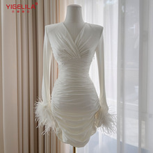 法式名媛千金高级感V领性感修身显瘦褶皱包臀短裙轻奢连衣裙69453