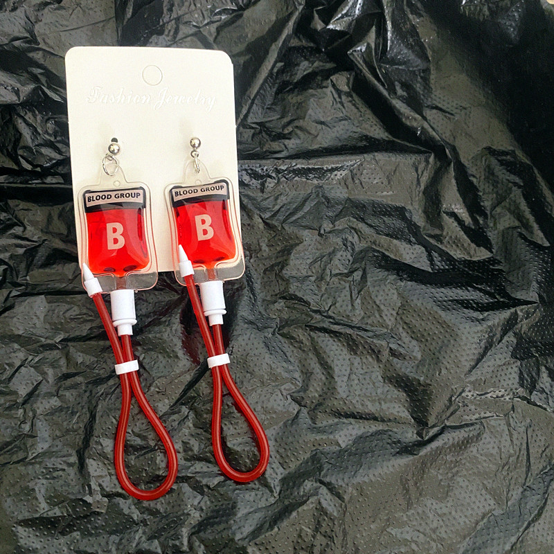 Irregular, Stamping Design Novelty Style 1 Pair Novelty Blood Bag Irregular Stamping Plastic Drop Earrings