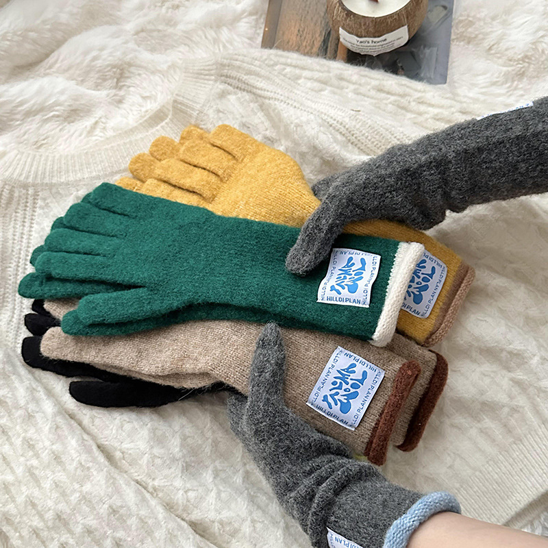 Granny Chen coreano ins blogger mismo guante de lana de punto de cinco dedos otoño y invierno versátil pantalla táctil para montar caliente